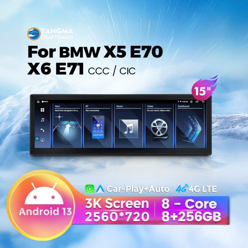 BMW X5 E70/X6 E71 Special 【BMW X5 E70/X6 E71 Special】15-inch Android large screen navigation upgrade kit | Non-destructive modification of the original car screen CIC/CCC compatible | Touch reversing image + multimedia entertainment + CarPlay/HiCar