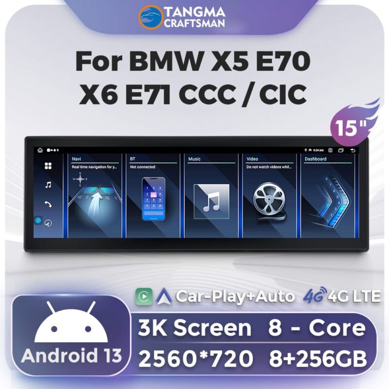 BMW X5 E70/X6 E71 Special 【BMW X5 E70/X6 E71 Special】15-inch Android large screen navigation upgrade kit | Non-destructive modification of the original car screen CIC/CCC compatible | Touch reversing image + multimedia entertainment + CarPlay/HiCar