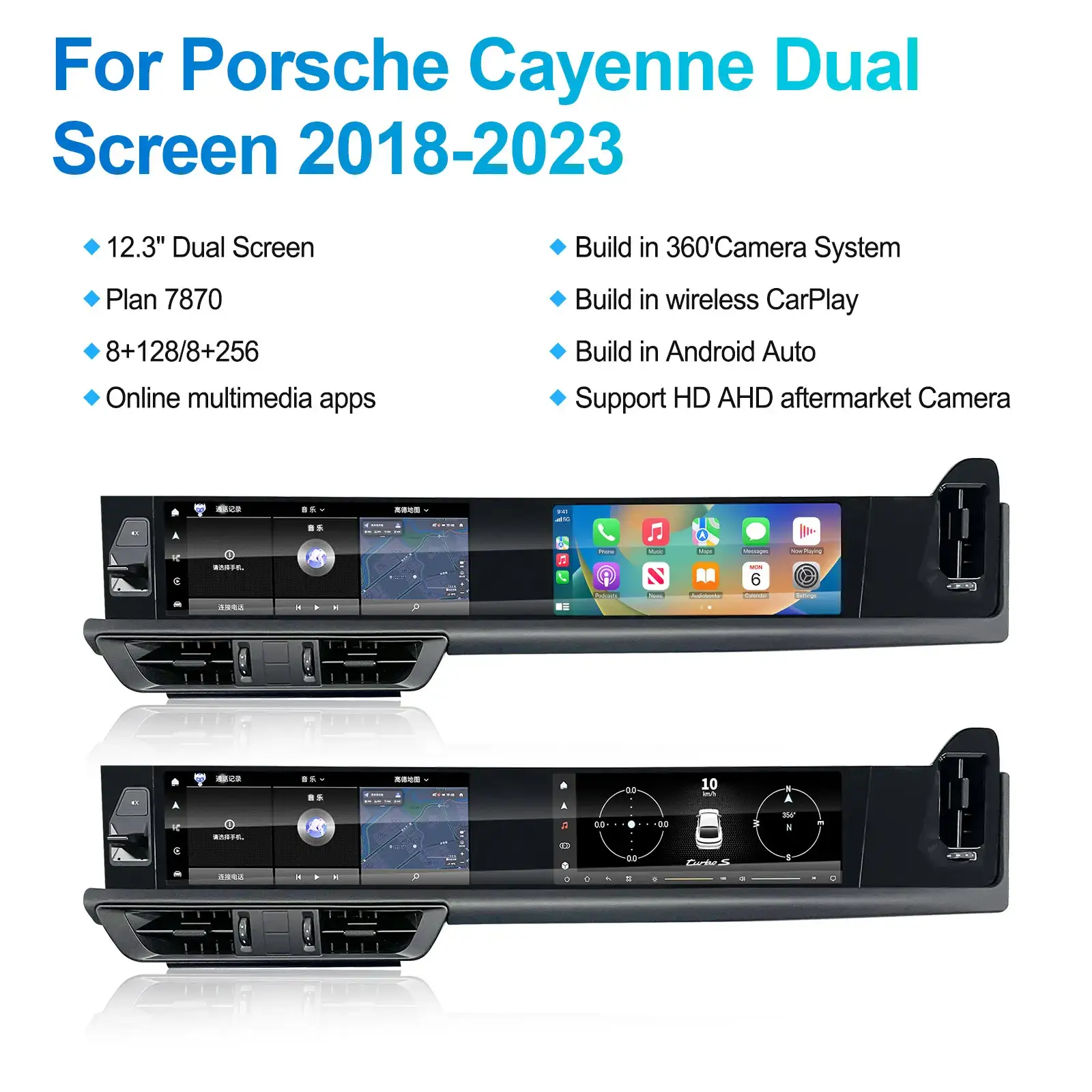 Porsche Macan Dual Screen Display Navigation Unit | Android 8G+128G CarPlay Upgrade