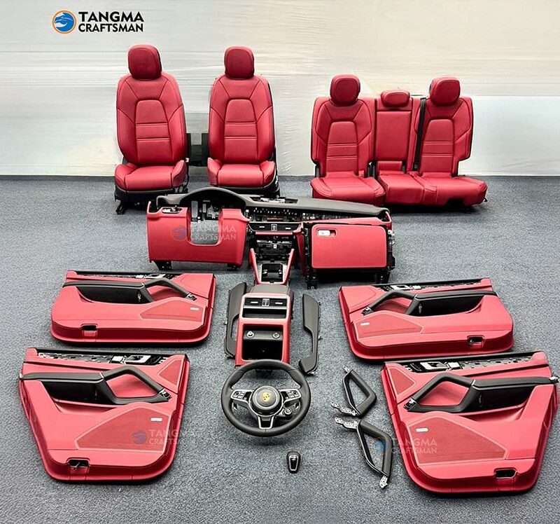 Porsche interior upgrade pomegranate red calf leather full car kit