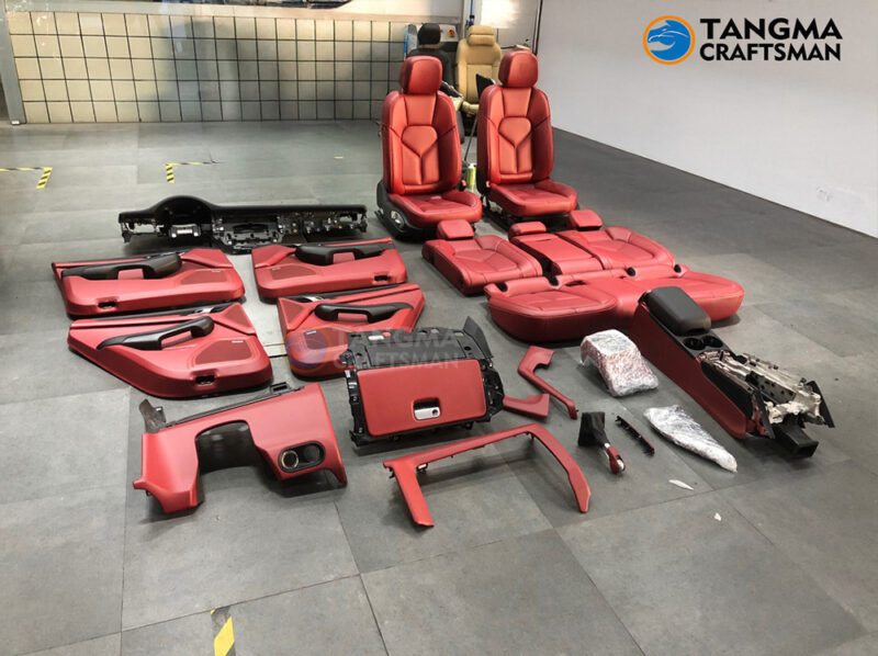 Porsche interior upgrade pomegranate red calf leather full car kit Porsche interior upgrade pomegranate red calf leather full car kit