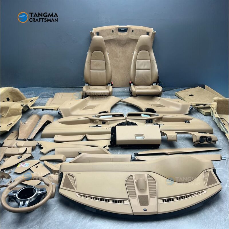 Porsche 911 interior upgrade pomegranate red calf leather full car kit