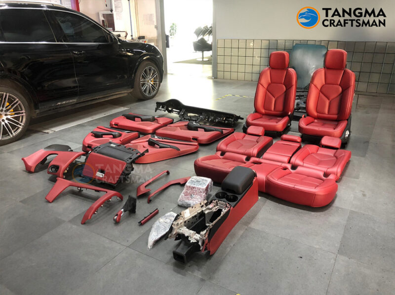 Porsche interior upgrade pomegranate red calf leather full car kit Porsche interior upgrade pomegranate red calf leather full car kit