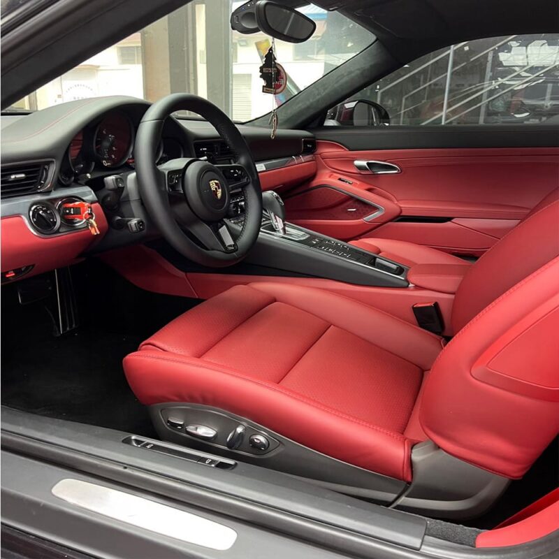 Porsche 911 interior upgrade pomegranate red calf leather full car kit Porsche 911 interior upgrade pomegranate red calf leather full car kit