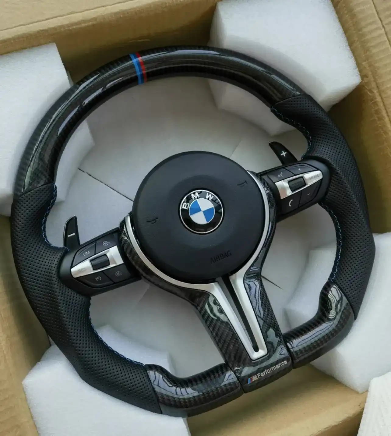 BMW Carbon Fiber Steering Wheel with Premium Leather Multifunctional 