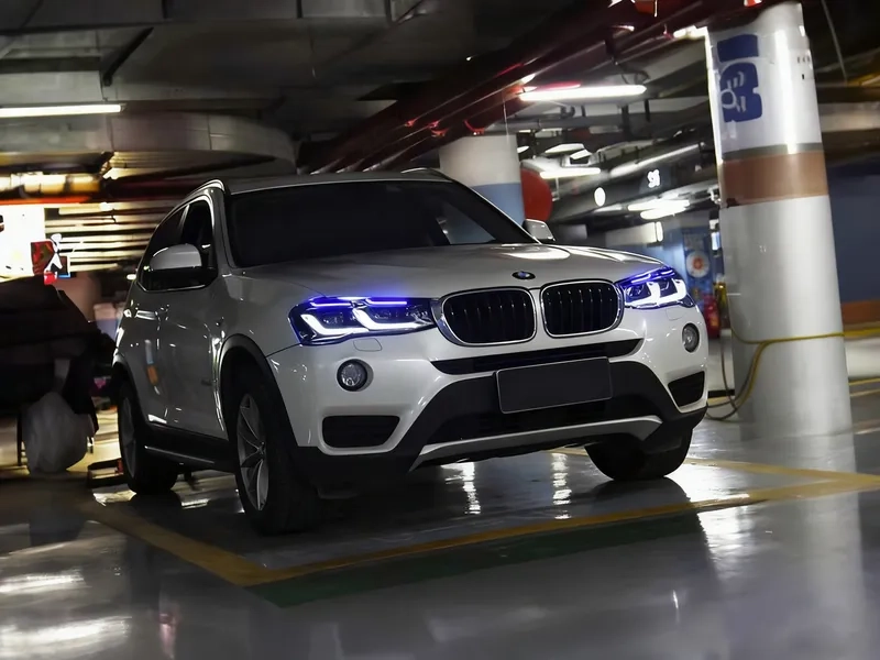 2010+ BMW X3 LED Headlights DRL Blue Bezel